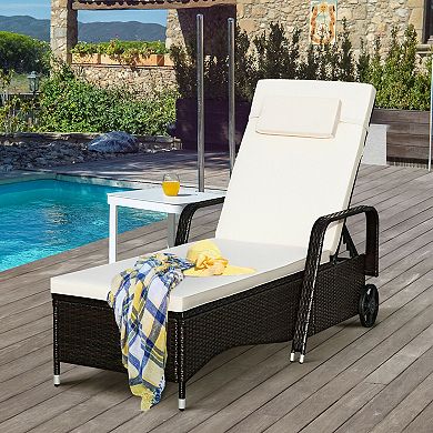 SKONYON Outdoor Recliner Cushioned Chaise Lounge with 6-Position Adjustable Backrest