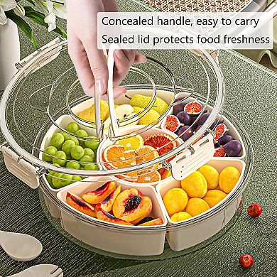 Divided Serving Tray with Lid and Handle, Stackable Snackle Box Container for Fruits Candy Organizer
