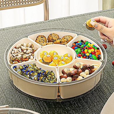 Divided Serving Tray with Lid and Handle, Stackable Snackle Box Container for Fruits Candy Organizer
