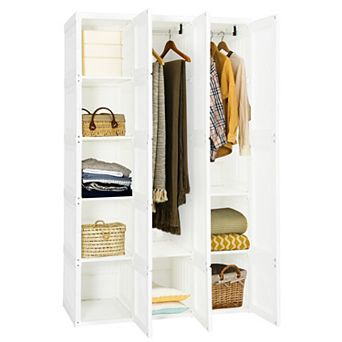 SKONYON Foldable Armoire Wardrobe Closet with 10 Cubes 40.9" x 19.7" x 66.9" Portable Storage