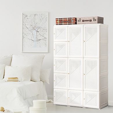 SKONYON Foldable Armoire Wardrobe Closet with 10 Cubes 40.9" x 19.7" x 66.9" Portable Storage