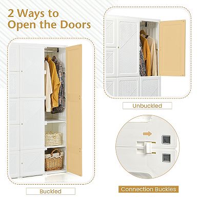 SKONYON Foldable Armoire Wardrobe Closet with 10 Cubes 40.9" x 19.7" x 66.9" Portable Storage