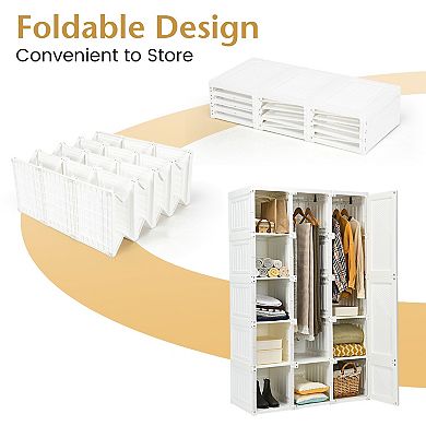 SKONYON Foldable Armoire Wardrobe Closet with 10 Cubes 40.9" x 19.7" x 66.9" Portable Storage