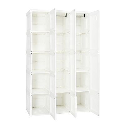 SKONYON Foldable Armoire Wardrobe Closet with 10 Cubes 40.9" x 19.7" x 66.9" Portable Storage