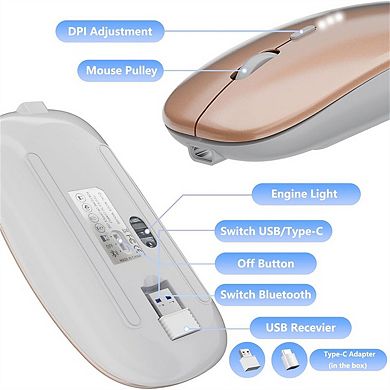 Type-C Silent Bluetooth Mouse - 2.4G/BT Dual Mode, LED Battery Display, RGB Light, Quiet Click