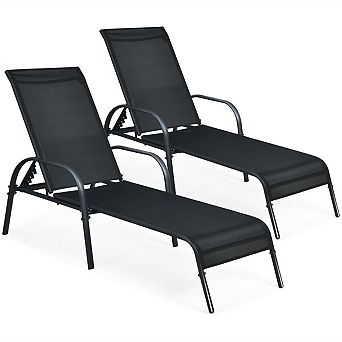 SKONYON 2 Pack Outdoor Patio Lounge Chair Fabric Chaises with Adjustable Reclining Armrest