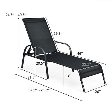 SKONYON 2 Pack Outdoor Patio Lounge Chair Fabric Chaises with Adjustable Reclining Armrest