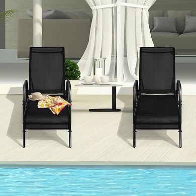 SKONYON 2 Pack Outdoor Patio Lounge Chair Fabric Chaises with Adjustable Reclining Armrest