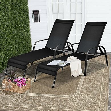 SKONYON 2 Pack Outdoor Patio Lounge Chair Fabric Chaises with Adjustable Reclining Armrest