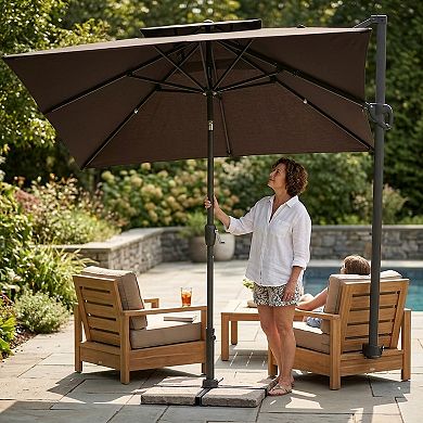 10 Ft Square Cantilever Patio Umbrella with 8 Metal Ribs