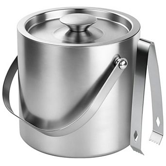 Stainless Steel Ice Bucket, 3L Double-Wall Insulated Ice Buckets for Parties with Lid and Tongs