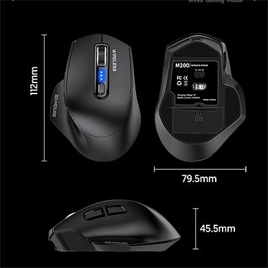 Tri-Mode Wireless Mouse - Type-C/USB Receiver,Wired/2.4G/Bluetooth, LED Battery Display,Rechargeable