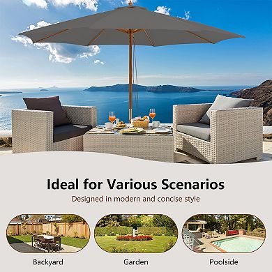 10 Feet Patio Umbrella with 8 Wooden Ribs and 3 Adjustable Heights