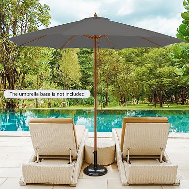 10 Feet Patio Umbrella with 8 Wooden Ribs and 3 Adjustable Heights