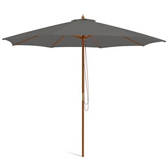 10 Feet Patio Umbrella with 8 Wooden Ribs and 3 Adjustable Heights