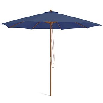 10 Feet Patio Umbrella with 8 Wooden Ribs and 3 Adjustable Heights