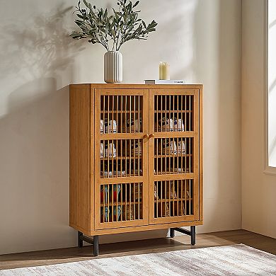 KWPZQEB Wooden Shutter Doors 6-Tier Shoe Cabinet with Adjustable Shelves for Entryway