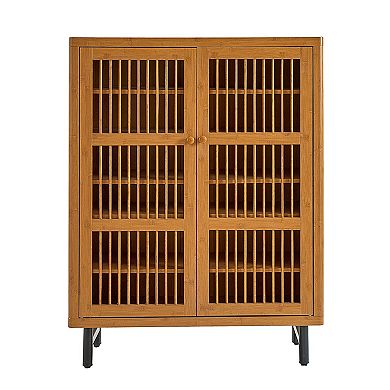 KWPZQEB Wooden Shutter Doors 6-Tier Shoe Cabinet with Adjustable Shelves for Entryway