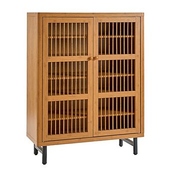 KWPZQEB Wooden Shutter Doors 6 tier Shoe Cabinet with Adjustable Shelves for Entryway
