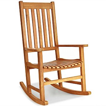 SKONYON Indoor Outdoor Wooden High Back Rocking Chair Acacia Wood 33" x 28" x 45.5"