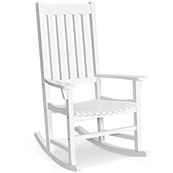 SKONYON Indoor Outdoor Wooden High Back Rocking Chair Acacia Wood 33" x 28" x 45.5"