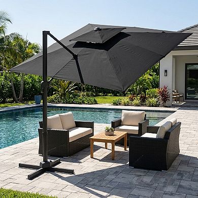 10 Ft Square Cantilever Patio Umbrella with 8 Metal Ribs
