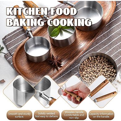 Wooden Handle Kitchen & Pet Food Measuring Cup set of 4