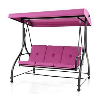SKONYON 3-Seat Outdoor Porch Swing with Adjustable Canopy and Convertible Bed 57" Seat