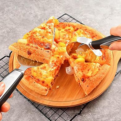 2PCS Pizza Wheel Cutter and Pie Server, Non-Slip Handle, Sharp Stainless Steel Pizza Slicer