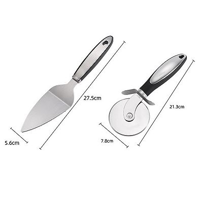 2PCS Pizza Wheel Cutter and Pie Server, Non-Slip Handle, Sharp Stainless Steel Pizza Slicer