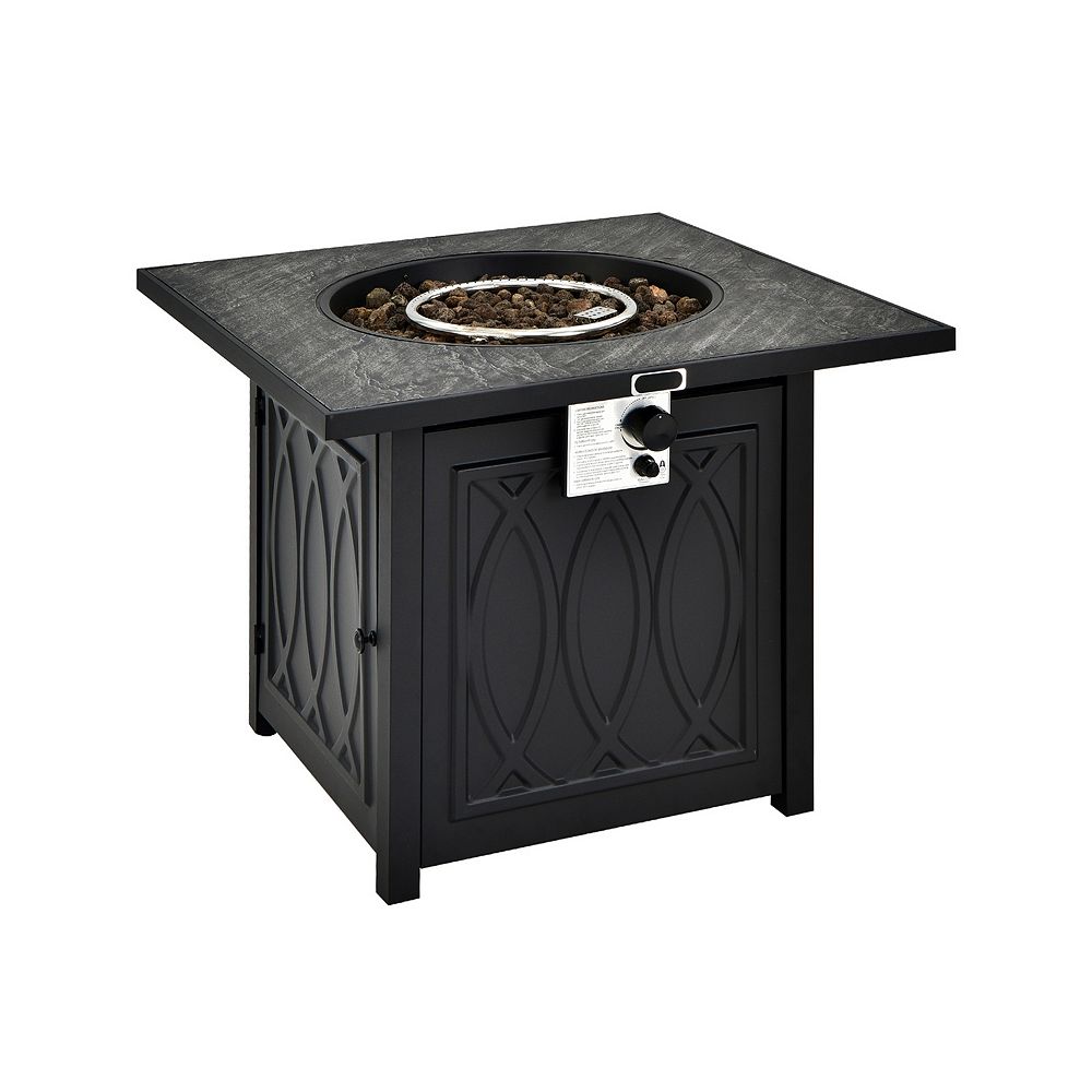SKONYON 32 Inch Propane Fire Pit Table Square Tabletop with Lava Rocks ...