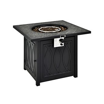 SKONYON 32 Inch Propane Fire Pit Table Square Tabletop with Lava Rocks Cover 50000 BTU