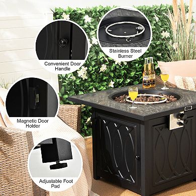 SKONYON 32 Inch Propane Fire Pit Table Square Tabletop with Lava Rocks Cover 50000 BTU