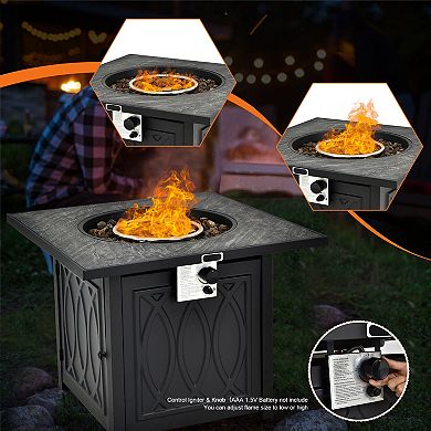 SKONYON 32 Inch Propane Fire Pit Table Square Tabletop with Lava Rocks Cover 50000 BTU