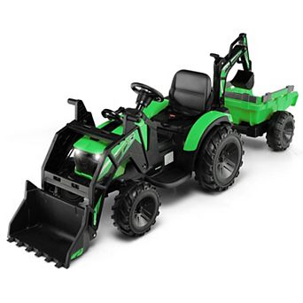 SKONYON 12V 3-in-1 Kids Ride-On Excavator with Shovel Bucket Music and Remote Control