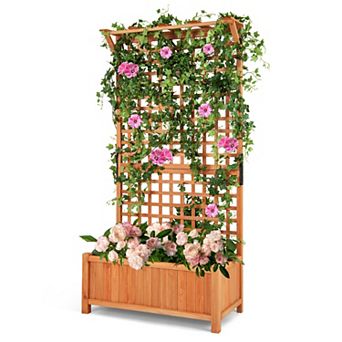 SKONYON Raised Garden Bed with Trellis and Hanging Roof 35.5" x 17.5" x 72.5"