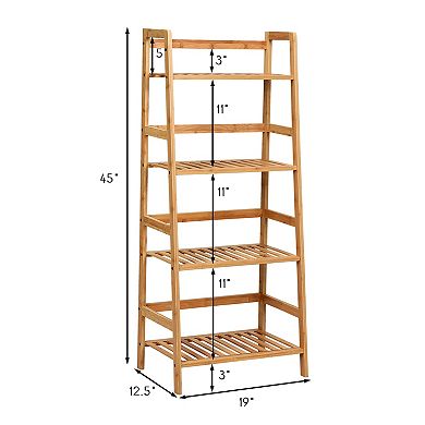SKONYON 4-Tier Bamboo Plant Rack with Safety Guardrails 19" x 12.5" x 45" Space-Saving