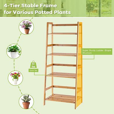 SKONYON 4-Tier Bamboo Plant Rack with Safety Guardrails 19" x 12.5" x 45" Space-Saving