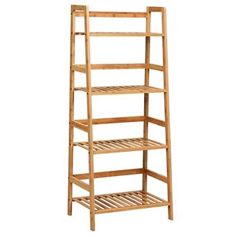 SKONYON 4 tier Bamboo Plant Rack with Safety Guardrails 19" x 12.5" x 45" Space-Saving