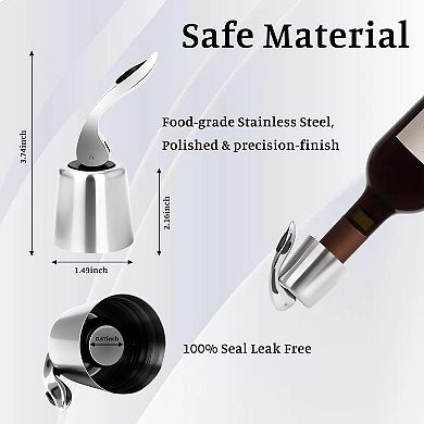 4-Pack Stainless Steel Wine Stoppers, Silicone Seal for Freshness, Reusable Bottle Sealer