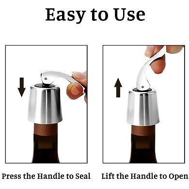 4-Pack Stainless Steel Wine Stoppers, Silicone Seal for Freshness, Reusable Bottle Sealer