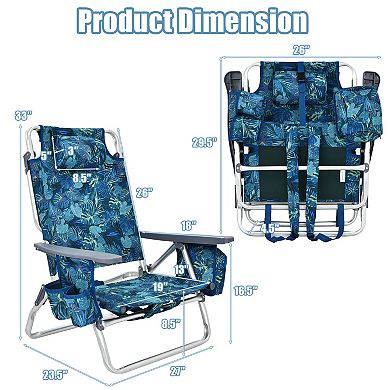 SKONYON 2-Pack Folding Backpack Beach Chair 5-Position Outdoor Reclining Chairs with Pillow