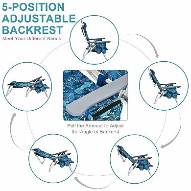 SKONYON 2-Pack Folding Backpack Beach Chair 5-Position Outdoor Reclining Chairs with Pillow