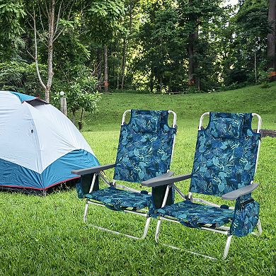 SKONYON 2-Pack Folding Backpack Beach Chair 5-Position Outdoor Reclining Chairs with Pillow