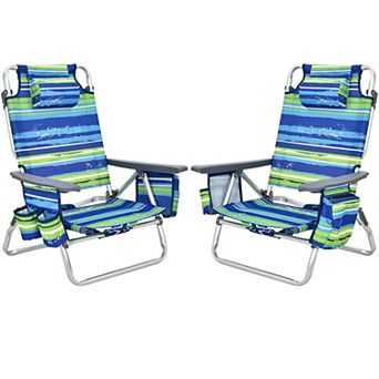 SKONYON 2-Pack Folding Backpack Beach Chair 5-Position Outdoor Reclining Chairs with Pillow