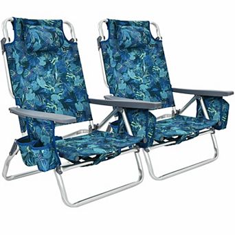 SKONYON 2-Pack Folding Backpack Beach Chair 5-Position Outdoor Reclining Chairs with Pillow