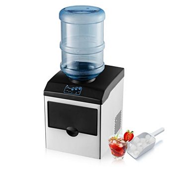 SKONYON 2-in-1 Stainless Steel Countertop Ice Maker with Water Dispenser 14" x 17" x 17"