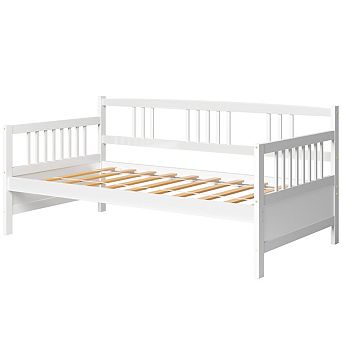 SKONYON Twin Size Wooden Slats Daybed Bed Frame with Three Rails 79" x 42.5" x 35.5"