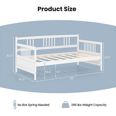 SKONYON Twin Size Wooden Slats Daybed Bed Frame with Three Rails 79" x 42.5" x 35.5"