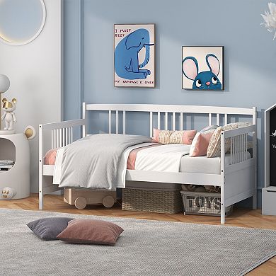 SKONYON Twin Size Wooden Slats Daybed Bed Frame with Three Rails 79" x 42.5" x 35.5"